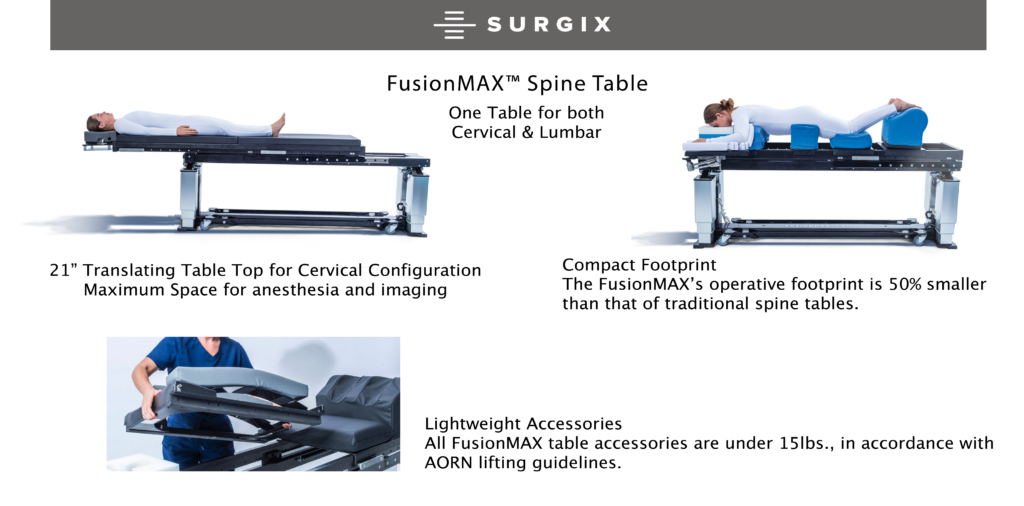 FusionMAX Spine Table Lightweight Accessories Small Footprint Maximum Anesthesia Access Feature packed